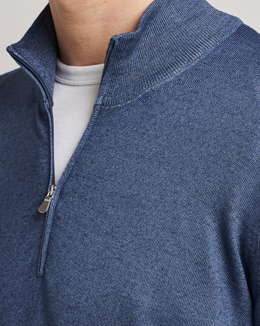 Herr | Tröjor | Gran Sasso | Summer Merino Half Zip Sweater Blue Melange
