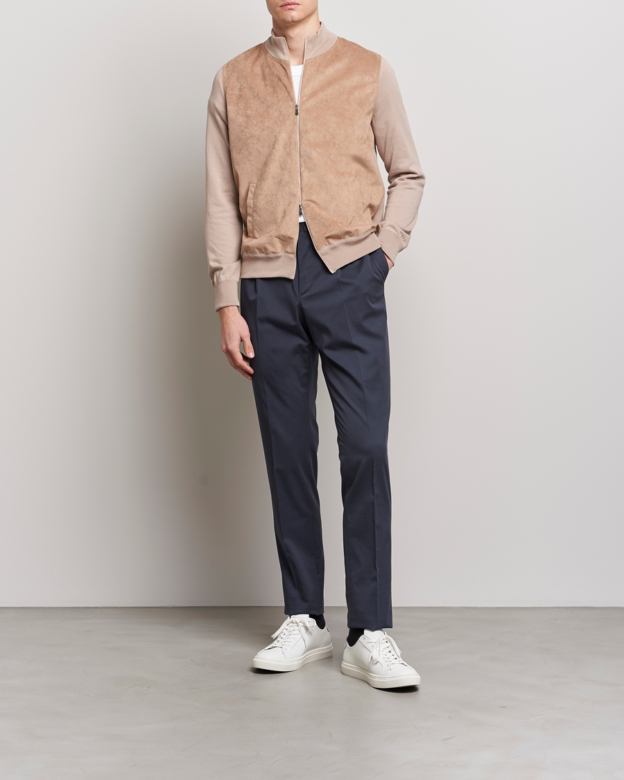 Herr | Tröjor | Gran Sasso | Knitted Cotton/Alcantara Full Zip Beige