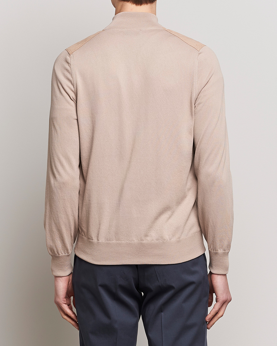 Herr | Tröjor | Gran Sasso | Knitted Cotton/Alcantara Full Zip Beige
