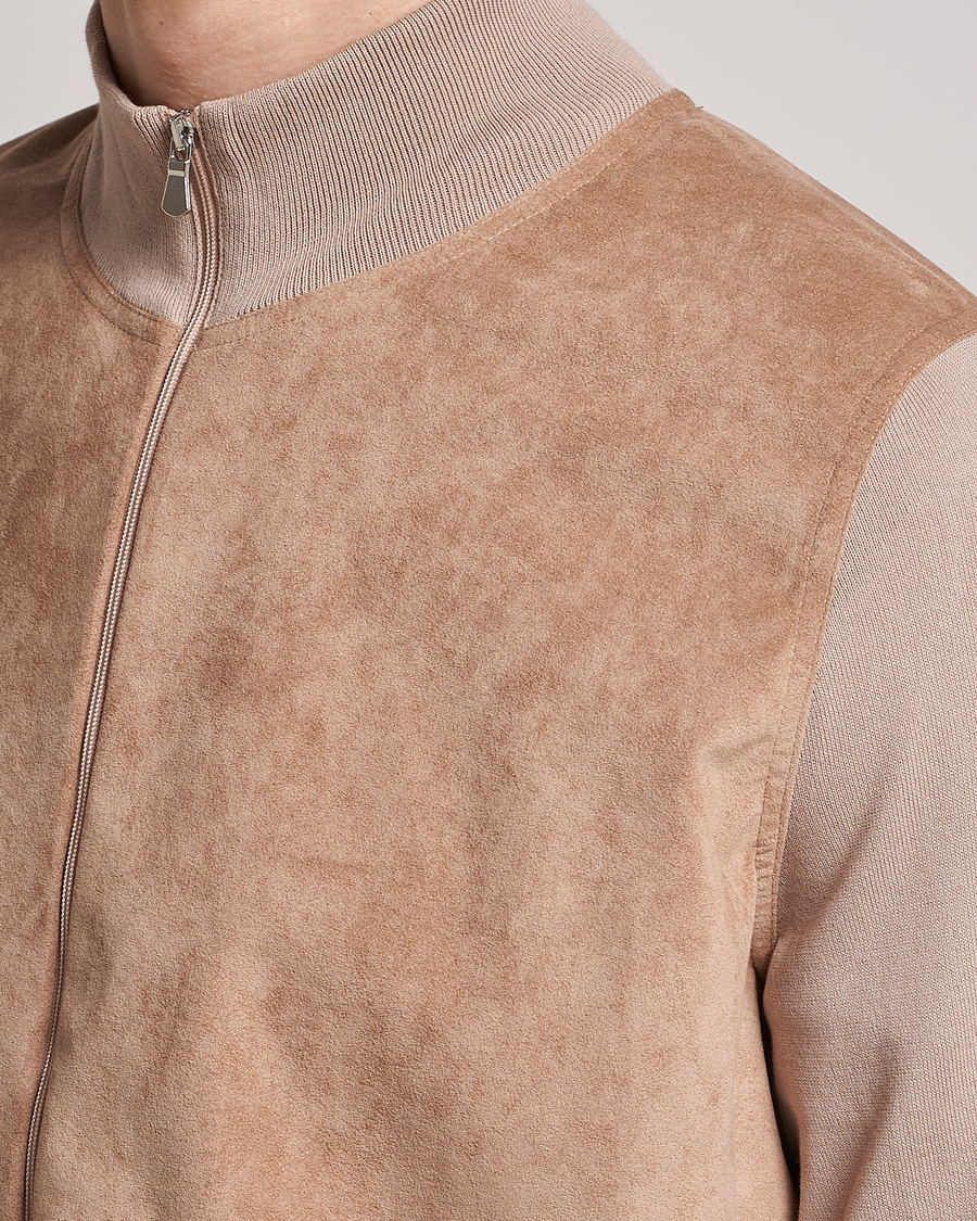 Herr | Tröjor | Gran Sasso | Knitted Cotton/Alcantara Full Zip Beige