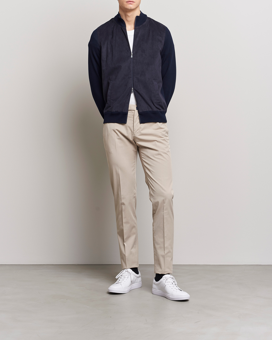 Herr | Tröjor | Gran Sasso | Knitted Cotton/Alcantara Full Zip Navy