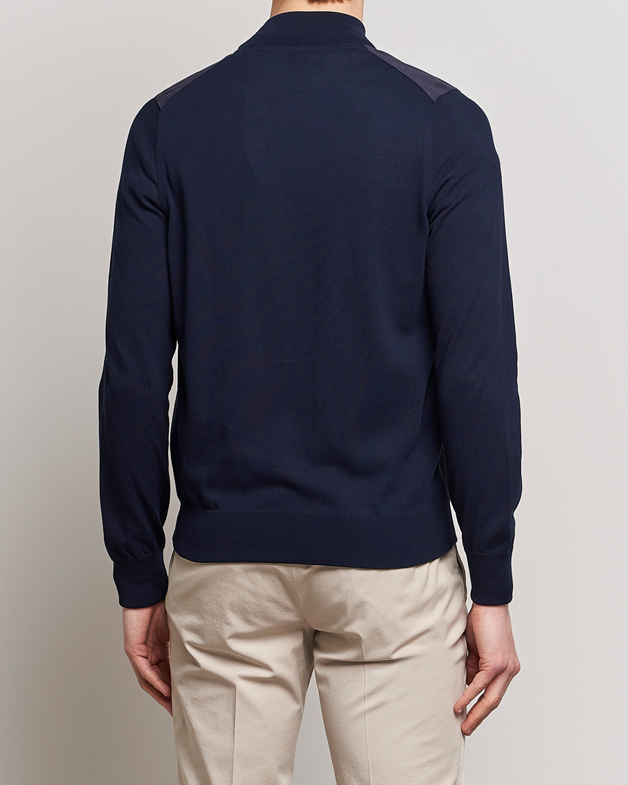 Herr | Tröjor | Gran Sasso | Knitted Cotton/Alcantara Full Zip Navy