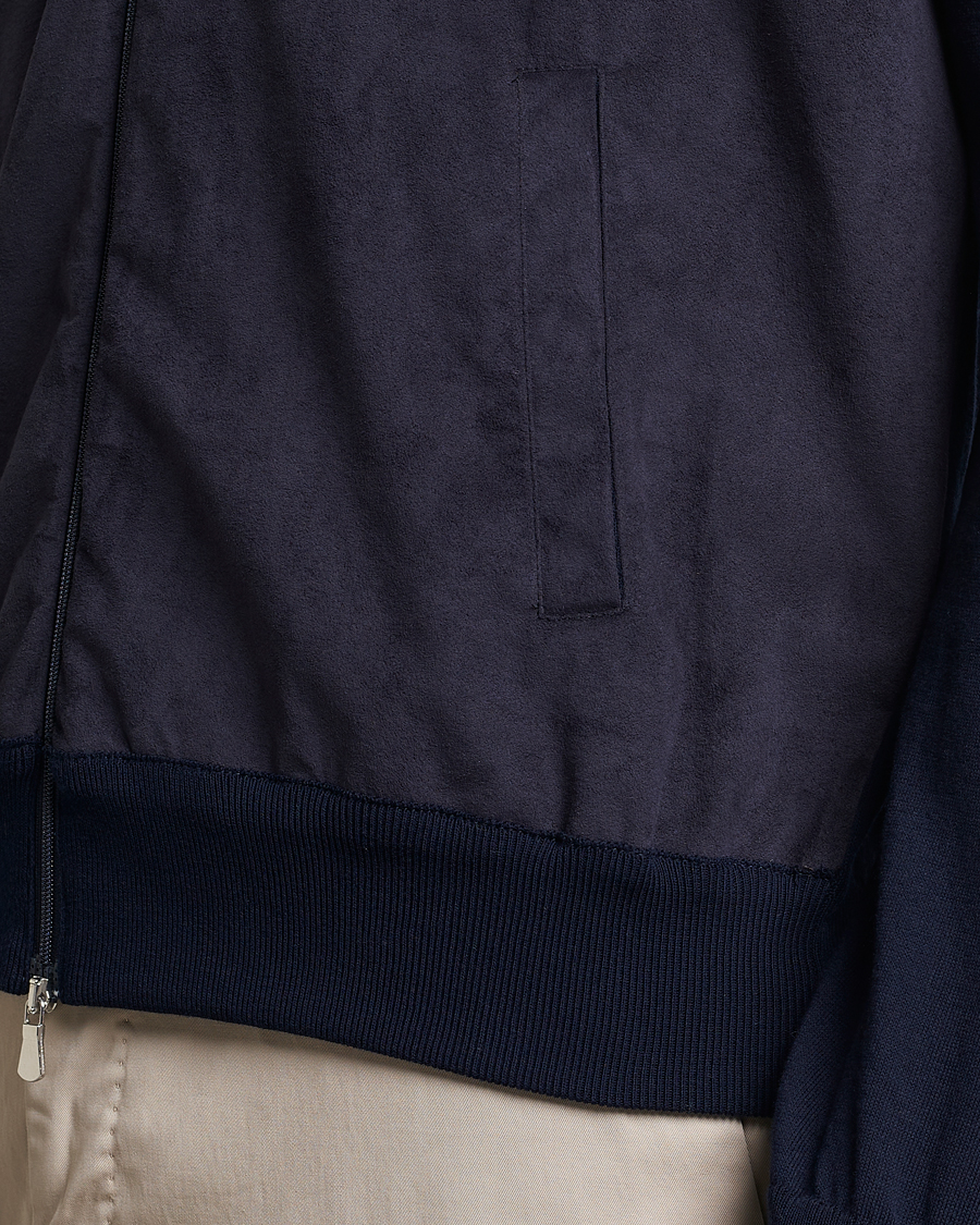 Herr | Tröjor | Gran Sasso | Knitted Cotton/Alcantara Full Zip Navy