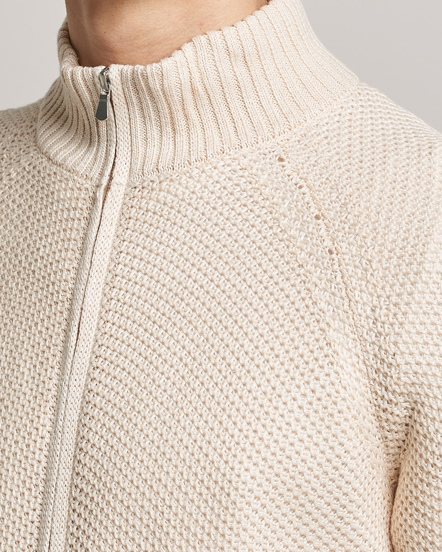 Herr | Tröjor | Gran Sasso | Structured Cotton/Linen Full Zip Cream