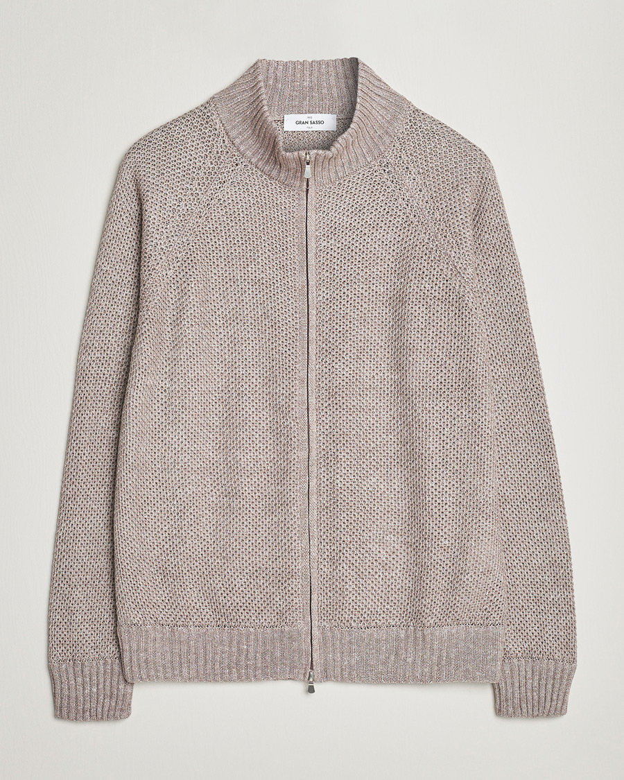 Herr | Tröjor | Gran Sasso | Structured Cotton/Linen Full Zip Beige Melange