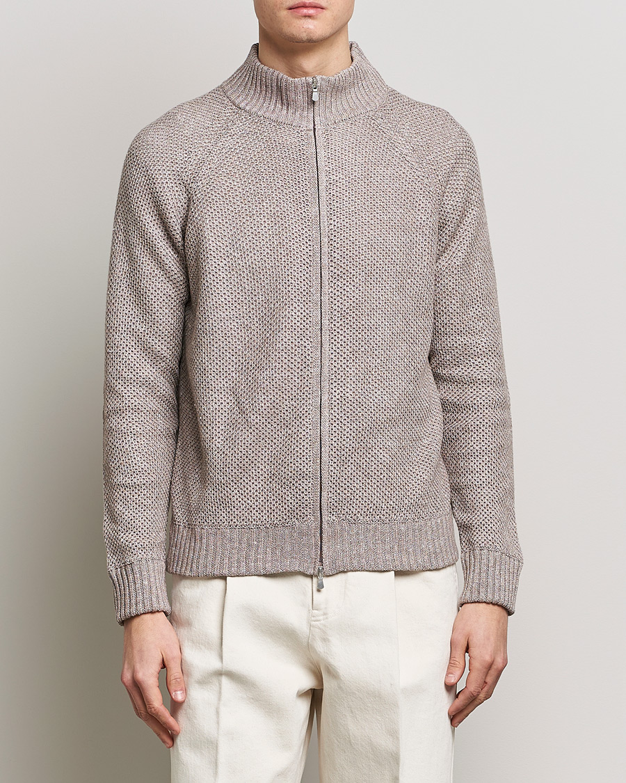 Herr | Gran Sasso | Gran Sasso | Structured Cotton/Linen Full Zip Beige Melange