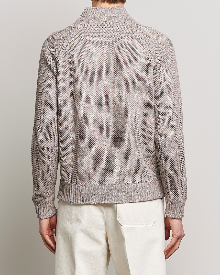 Herr | Tröjor | Gran Sasso | Structured Cotton/Linen Full Zip Beige Melange