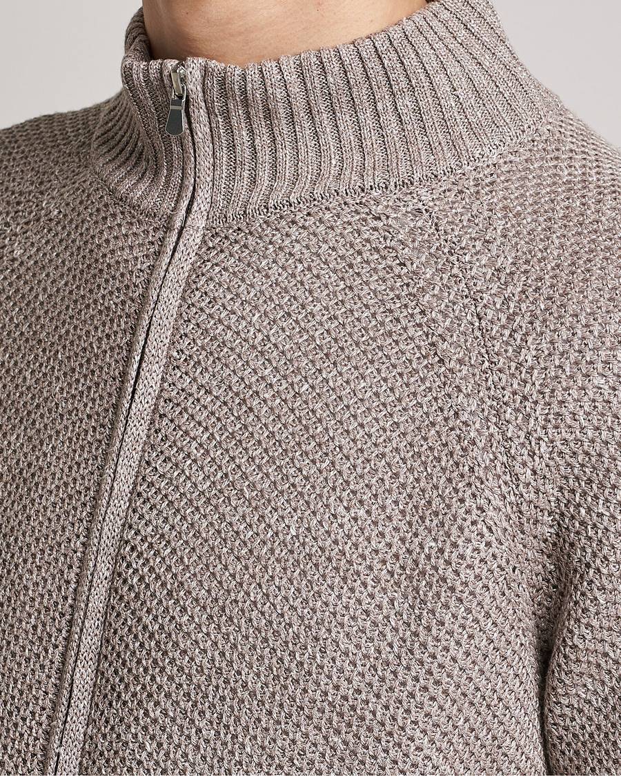 Herr | Tröjor | Gran Sasso | Structured Cotton/Linen Full Zip Beige Melange