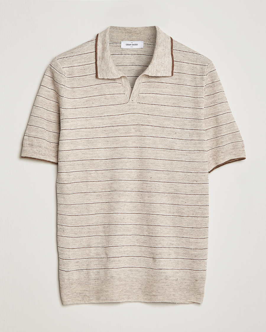 Herr | Pikéer | Gran Sasso | Structured Striped Knitted Linen Polo Beige