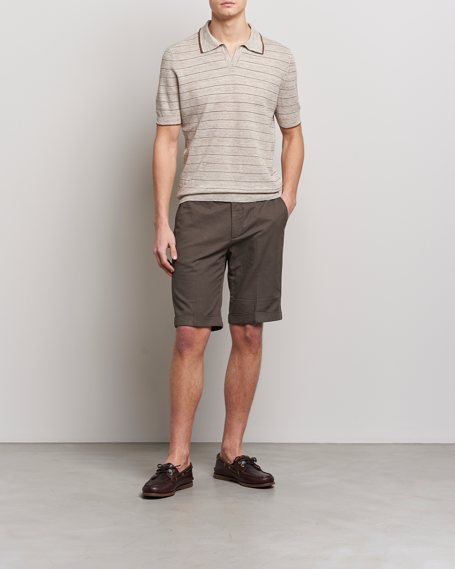 Herr | Pikéer | Gran Sasso | Structured Striped Knitted Linen Polo Beige