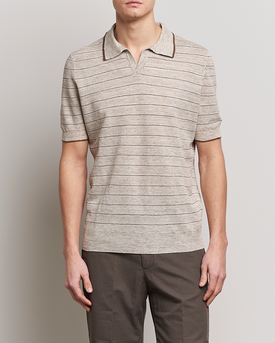 Herr | Gran Sasso | Gran Sasso | Structured Striped Knitted Linen Polo Beige