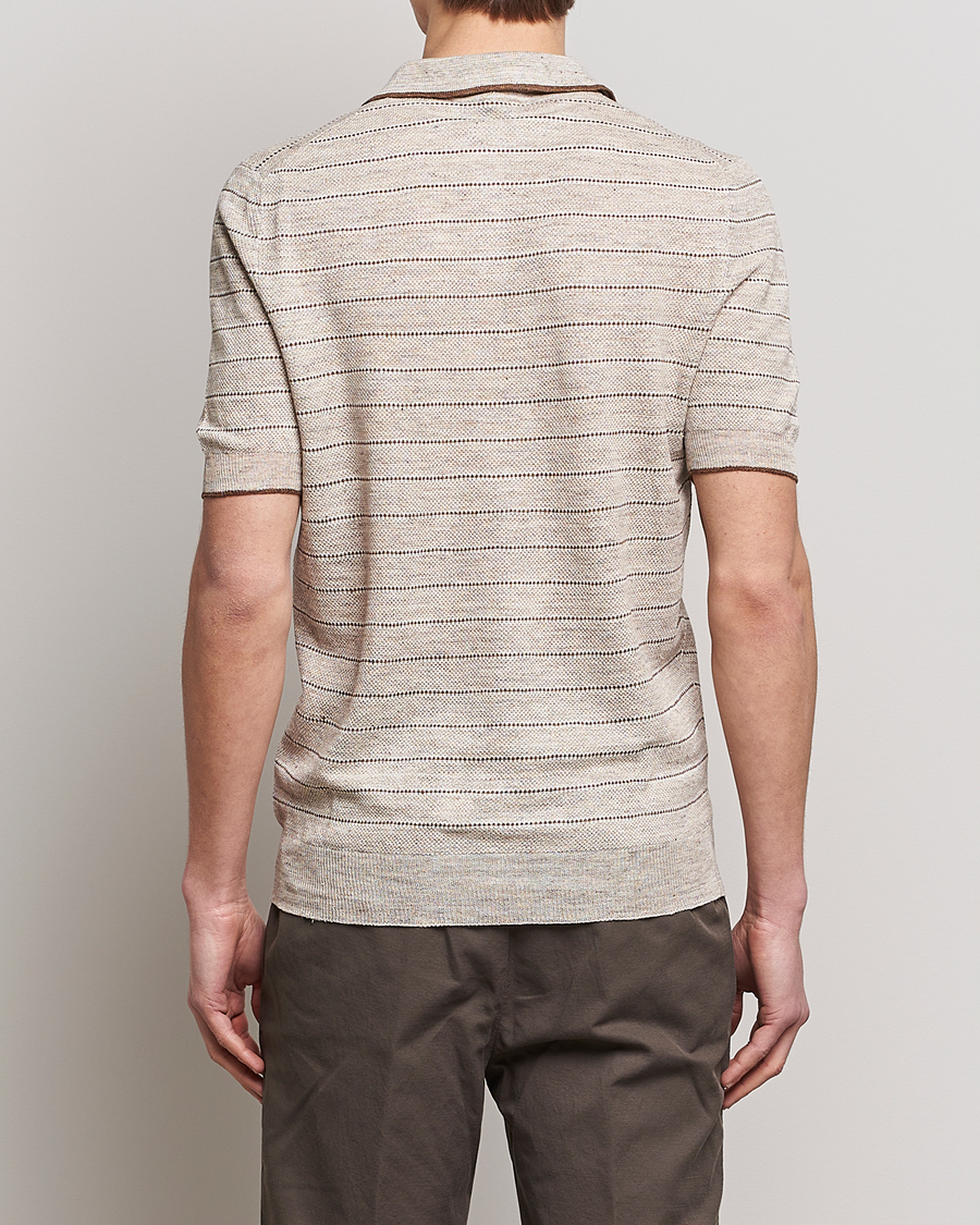 Herr | Pikéer | Gran Sasso | Structured Striped Knitted Linen Polo Beige