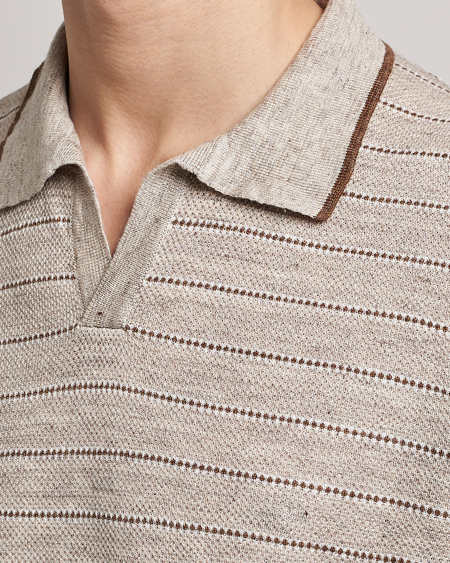 Herr | Pikéer | Gran Sasso | Structured Striped Knitted Linen Polo Beige