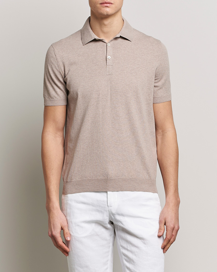 Herr | Pikéer | Gran Sasso | Cotton Knitted Polo Beige Melange