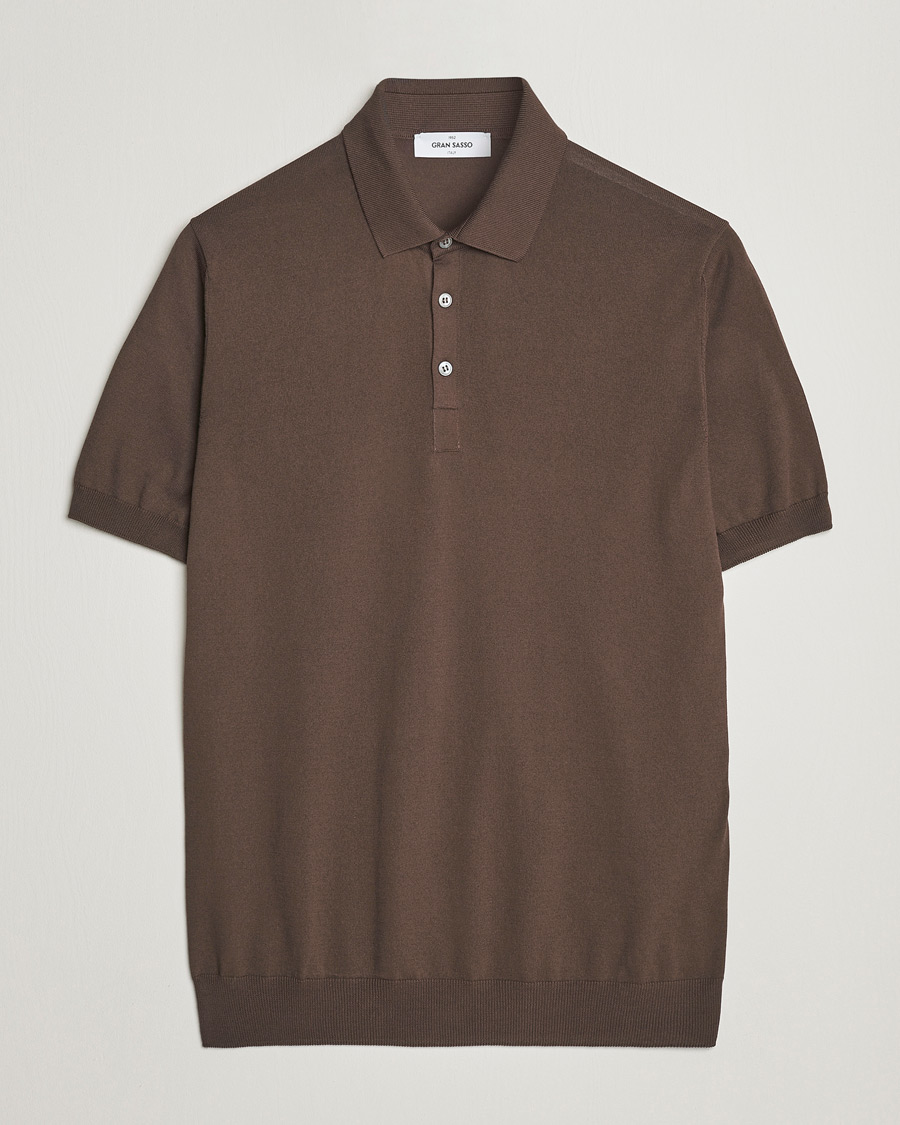 Herr | Pikéer | Gran Sasso | Cotton Knitted Polo Dark Brown