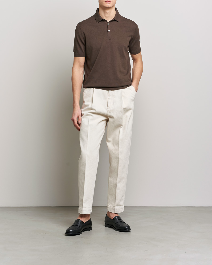 Herr | Pikéer | Gran Sasso | Cotton Knitted Polo Dark Brown