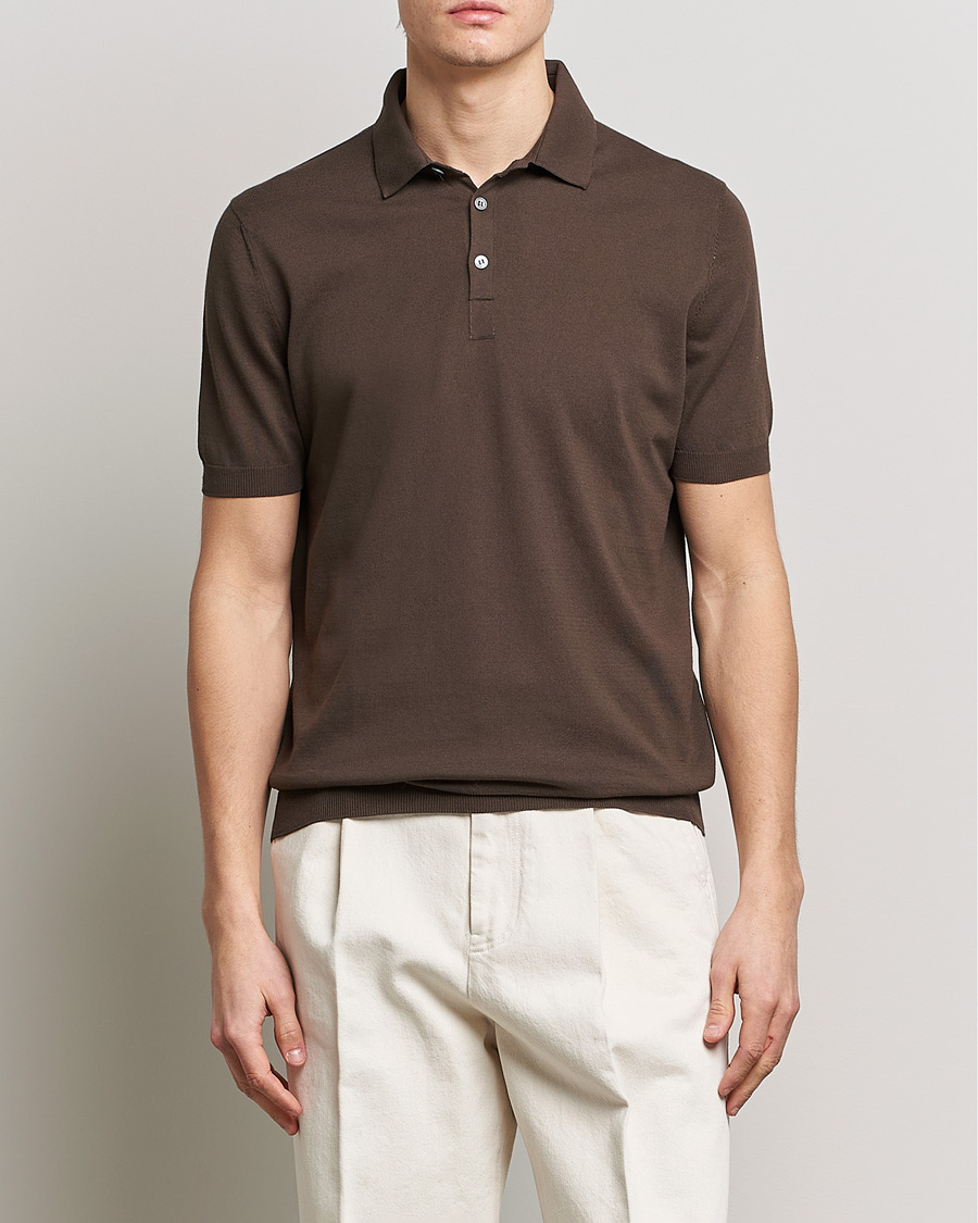 Herr | Gran Sasso | Gran Sasso | Cotton Knitted Polo Dark Brown