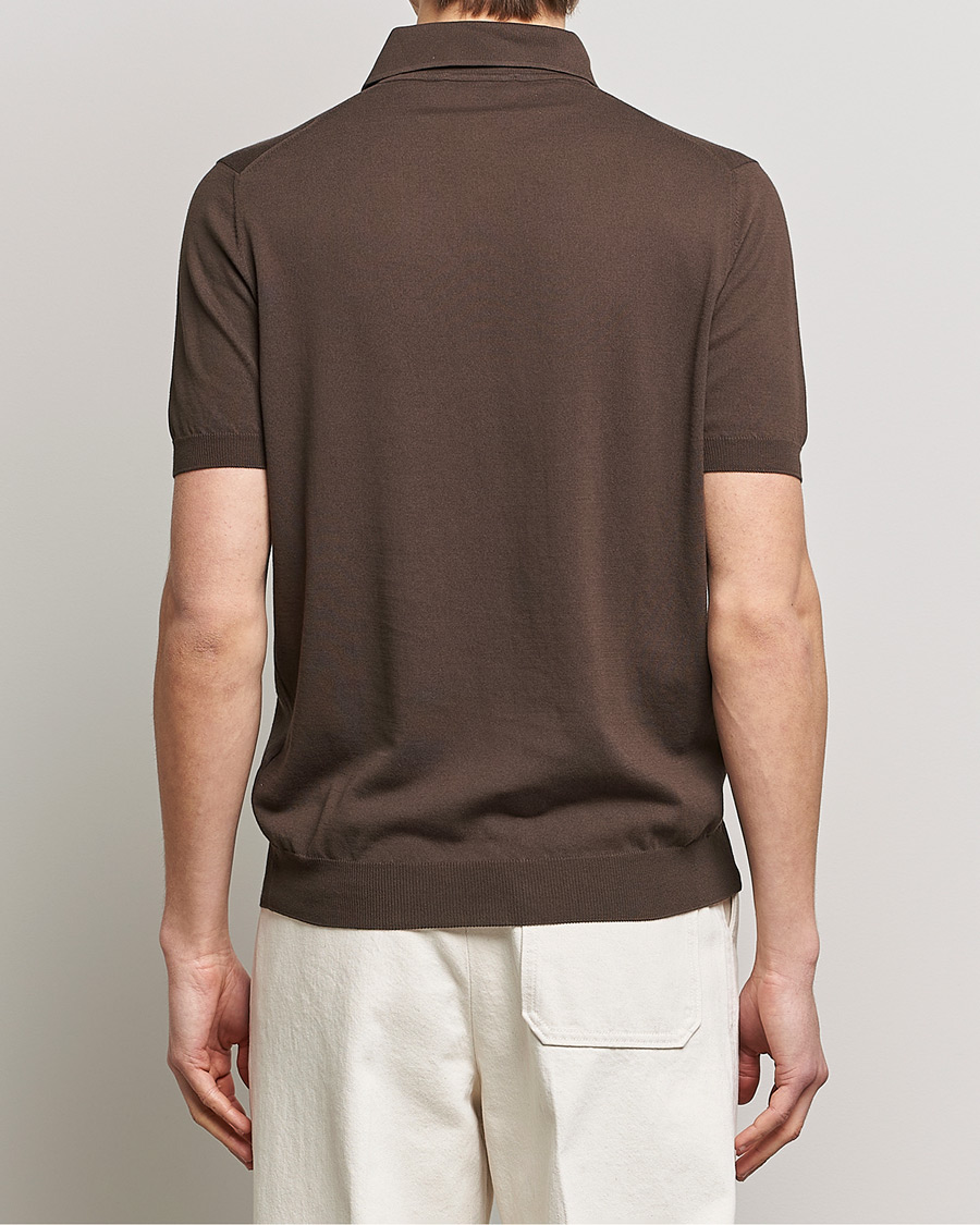 Herr | Pikéer | Gran Sasso | Cotton Knitted Polo Dark Brown