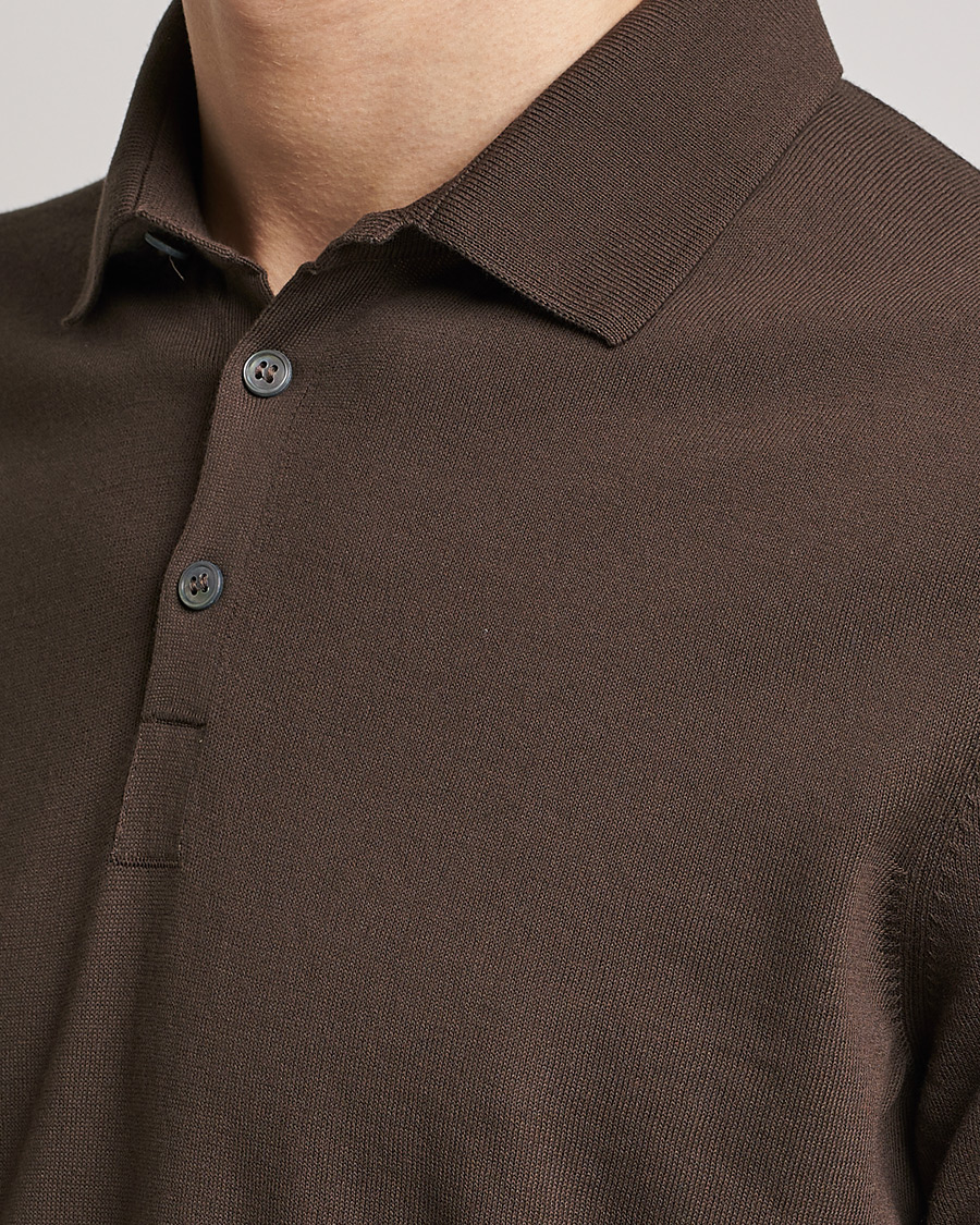 Herr | Pikéer | Gran Sasso | Cotton Knitted Polo Dark Brown