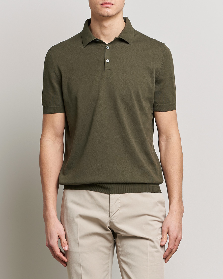 Herr | Gran Sasso | Gran Sasso | Cotton Knitted Polo Dark Olive