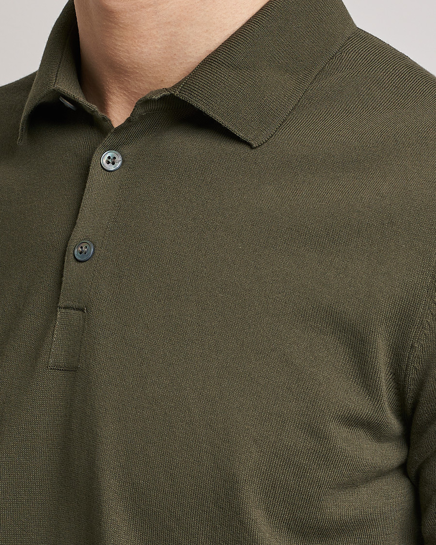 Herr | Pikéer | Gran Sasso | Cotton Knitted Polo Dark Olive