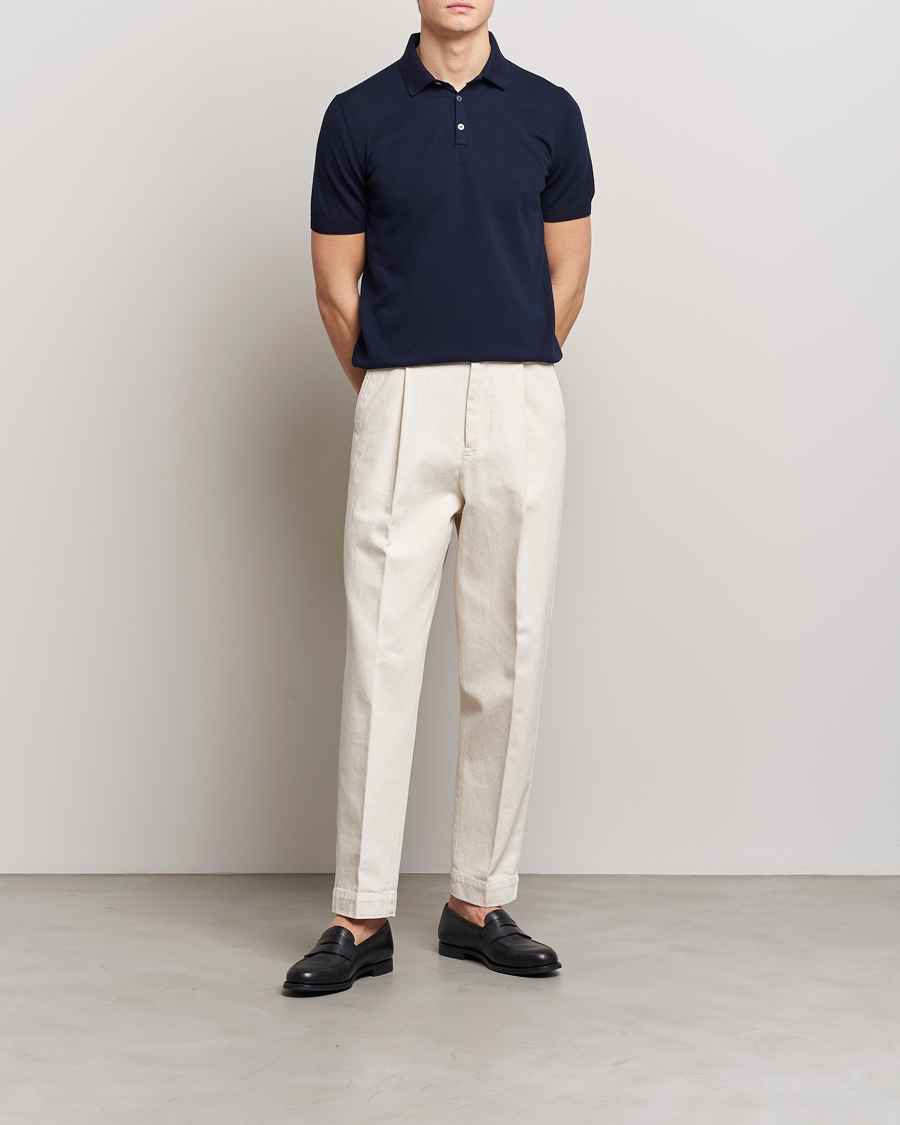 Herr | Pikéer | Gran Sasso | Cotton Knitted Polo Navy