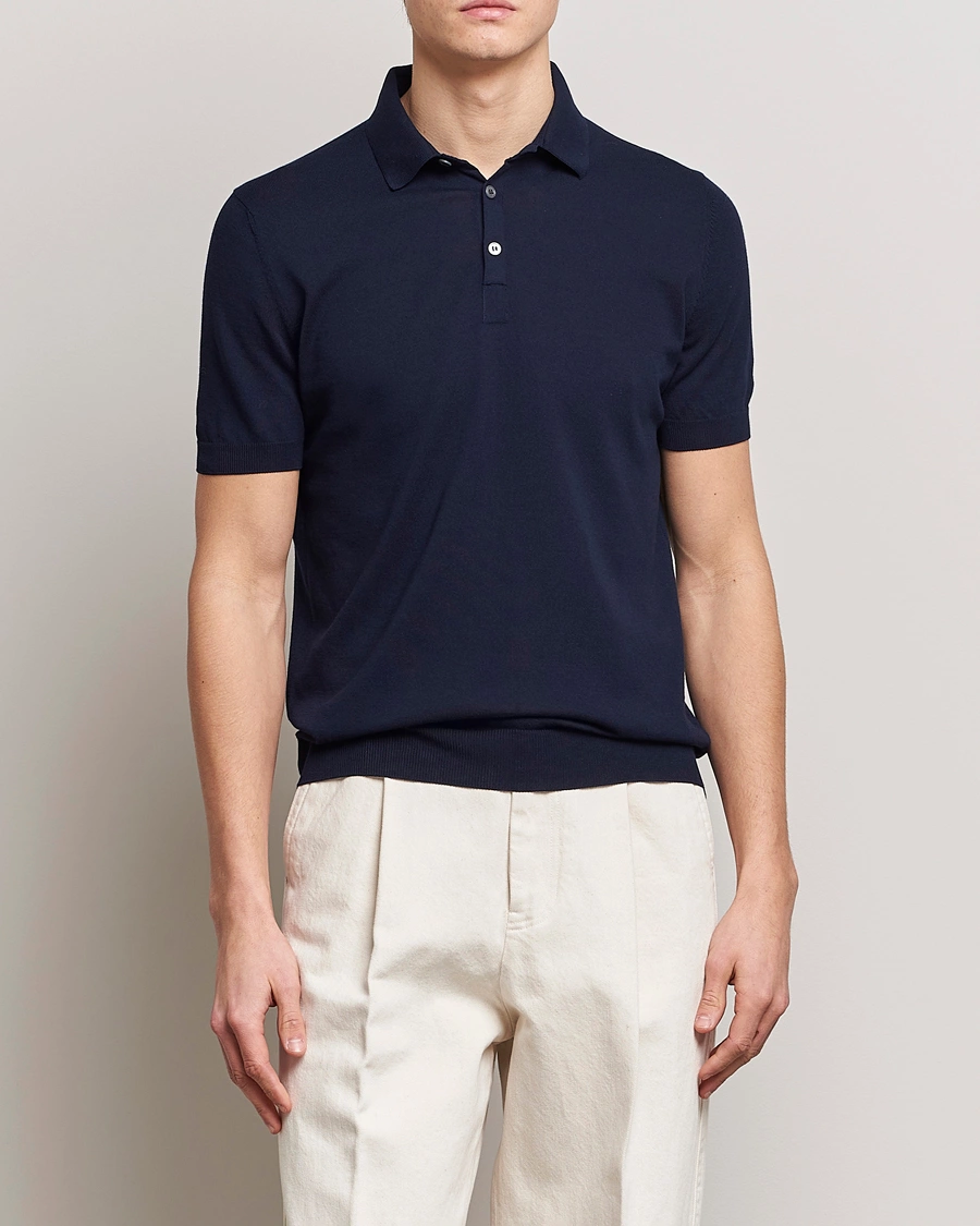 Herr | Gran Sasso | Gran Sasso | Cotton Knitted Polo Navy