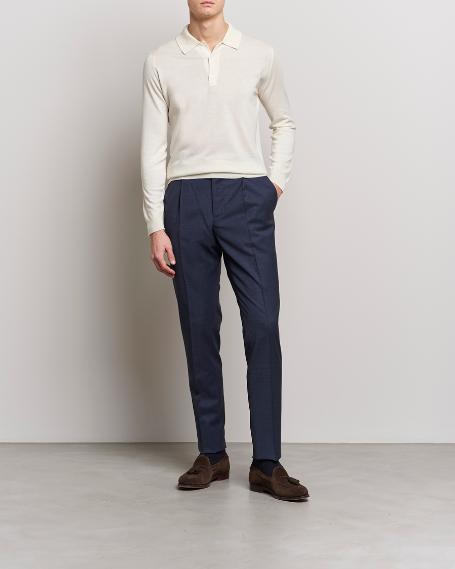 Herr | Tröjor | John Smedley | Belper Wool/Cotton Polo Pullover Latte