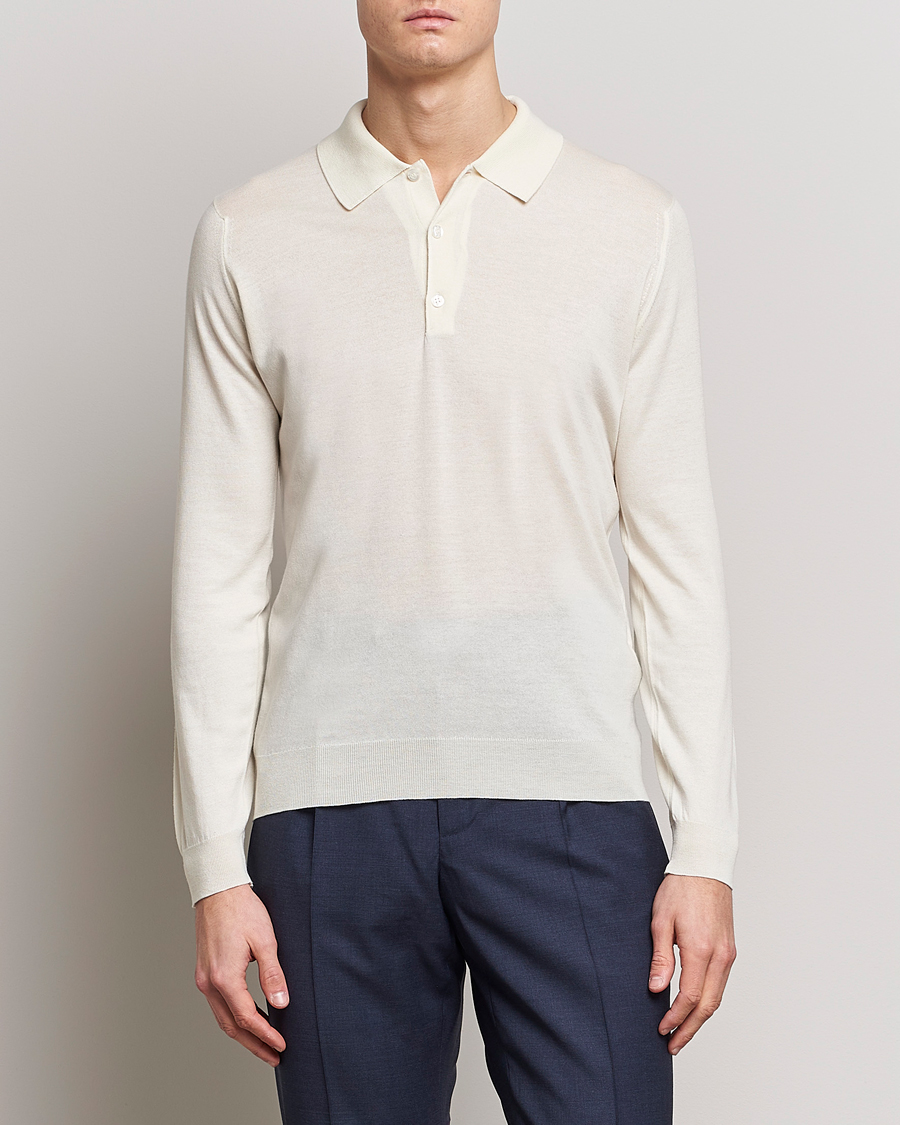 Herr | Tröjor | John Smedley | Belper Wool/Cotton Polo Pullover Latte