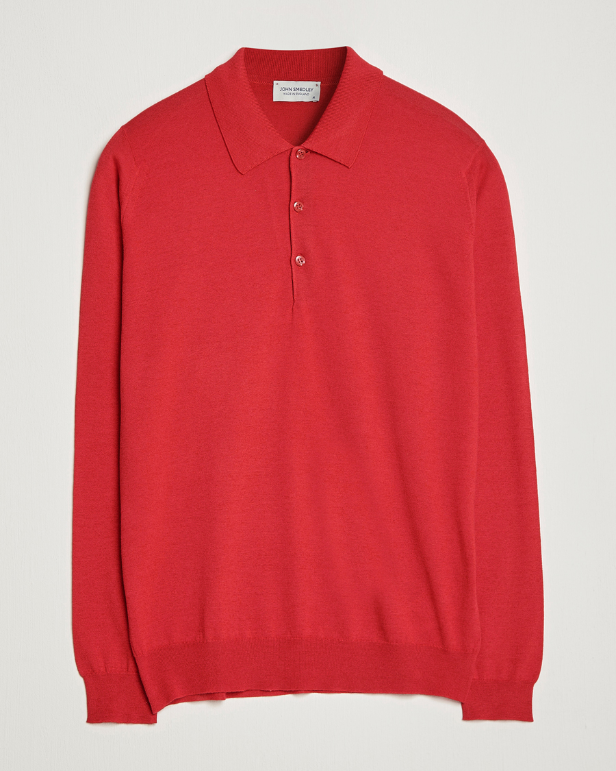 Herr | Tröjor | John Smedley | Belper Wool/Cotton Polo Pullover Ruby