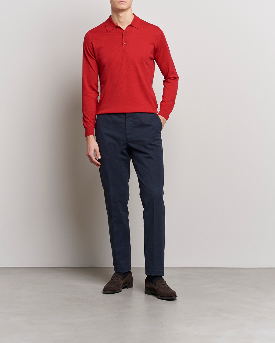 Herr | Tröjor | John Smedley | Belper Wool/Cotton Polo Pullover Ruby
