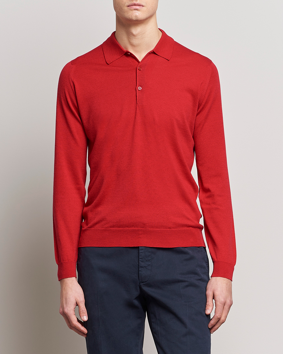 Herr | Tröjor | John Smedley | Belper Wool/Cotton Polo Pullover Ruby