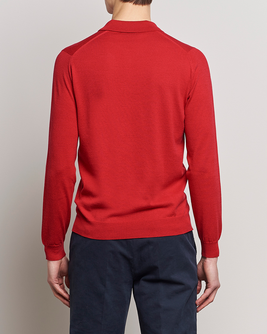 Herr | Tröjor | John Smedley | Belper Wool/Cotton Polo Pullover Ruby