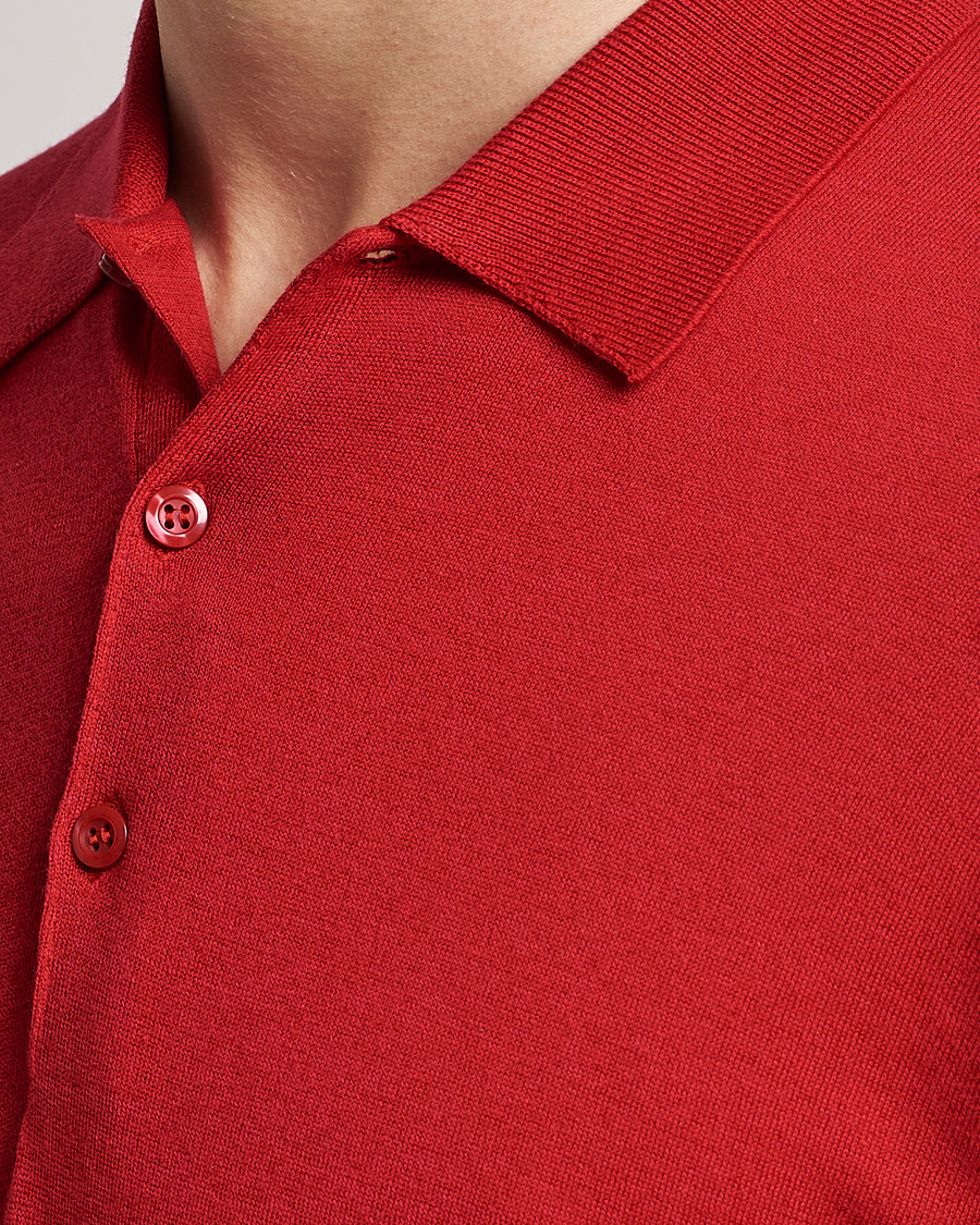Herr | Tröjor | John Smedley | Belper Wool/Cotton Polo Pullover Ruby