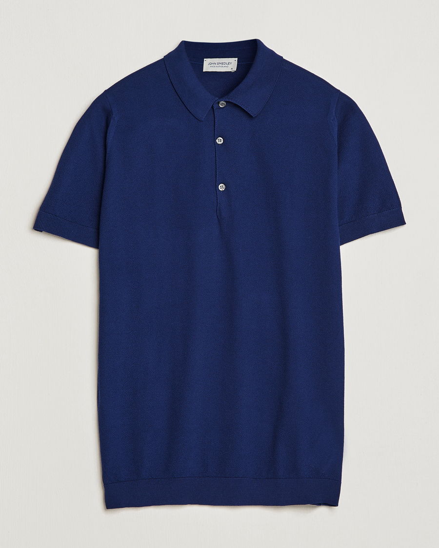 Herr | Pikéer | John Smedley | Roth Structured Pique Marine Blue