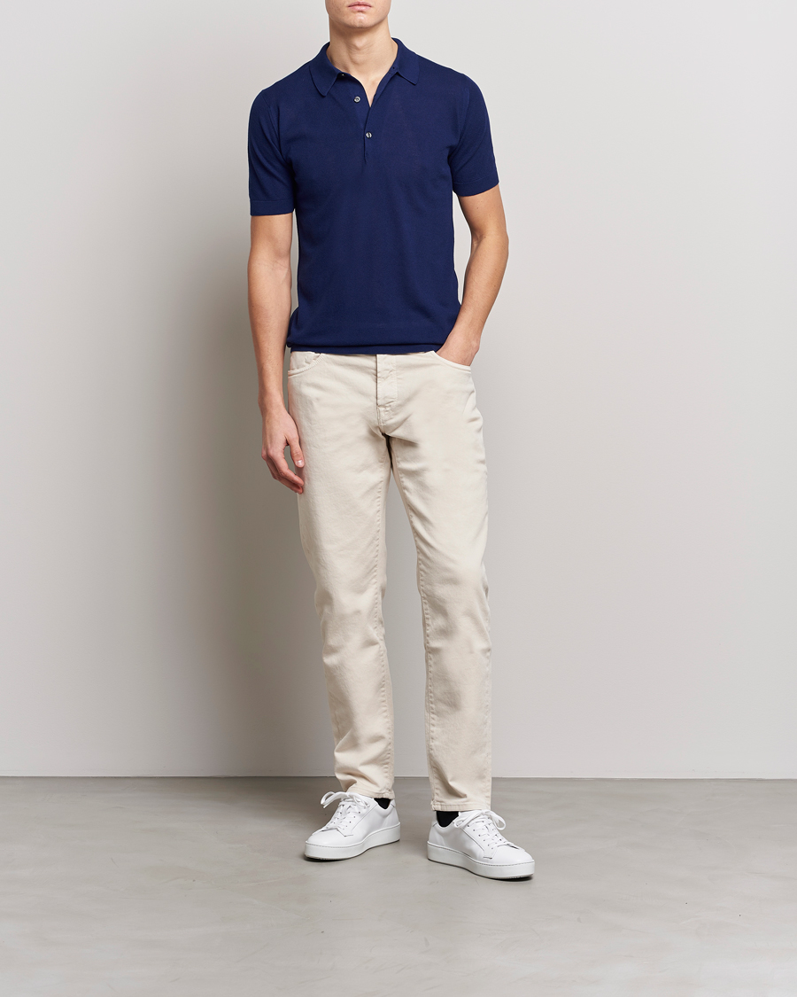 Herr | Pikéer | John Smedley | Roth Structured Pique Marine Blue