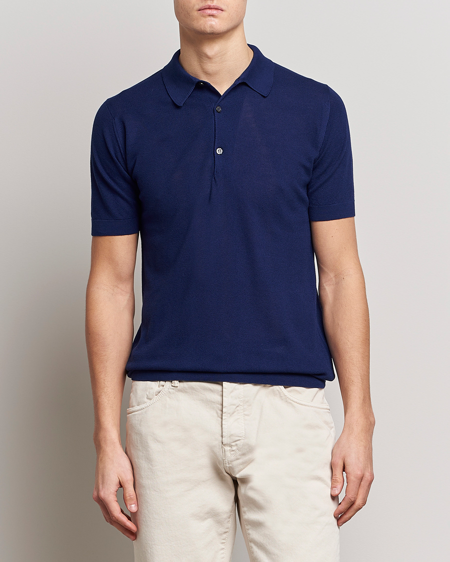 Herr | John Smedley | John Smedley | Roth Structured Pique Marine Blue