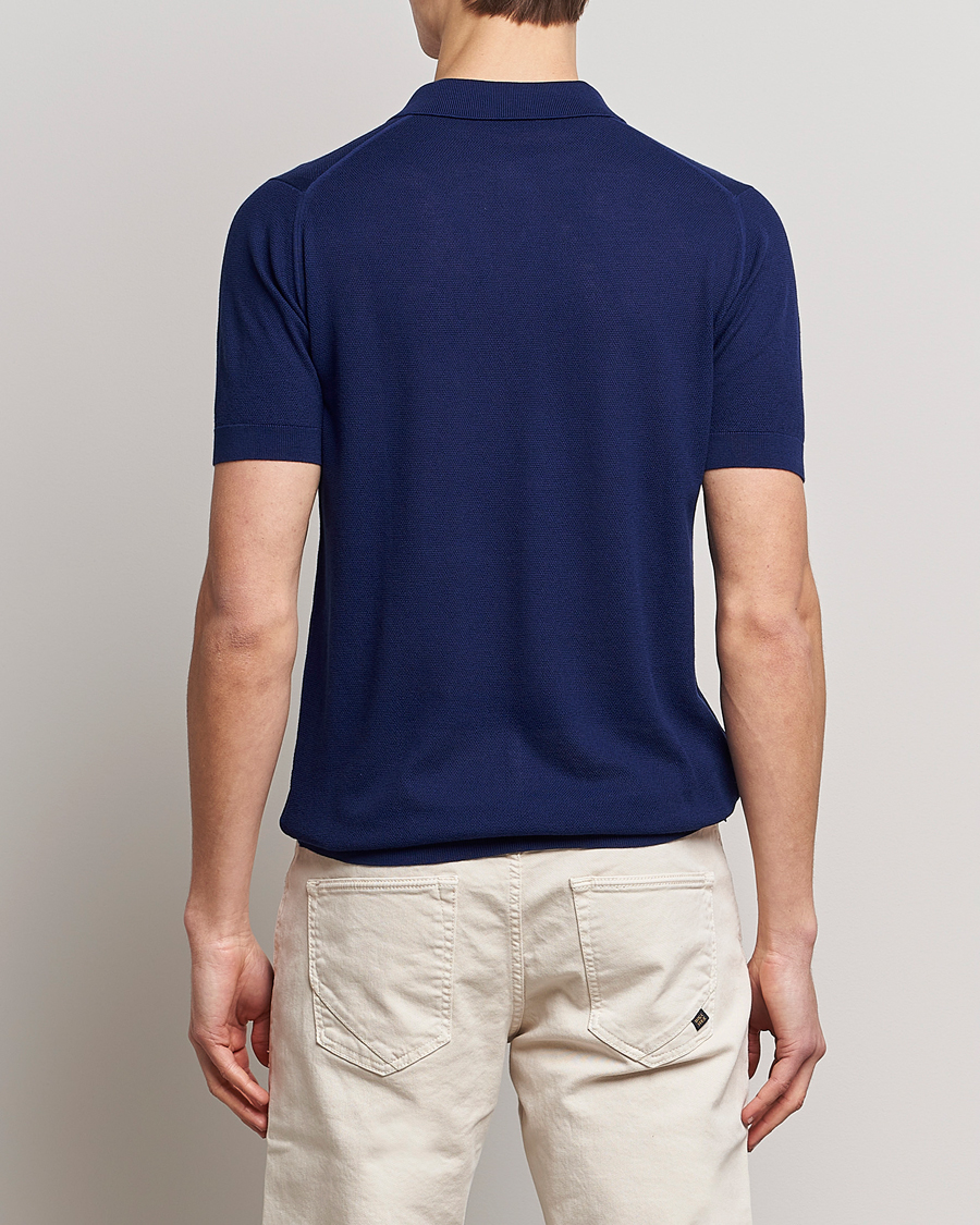 Herr | Pikéer | John Smedley | Roth Structured Pique Marine Blue
