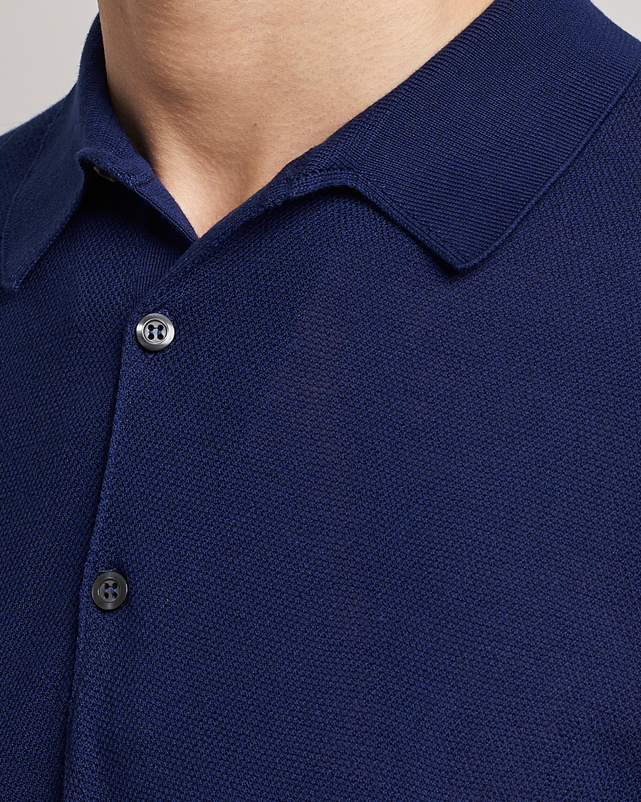 Herr | Pikéer | John Smedley | Roth Structured Pique Marine Blue