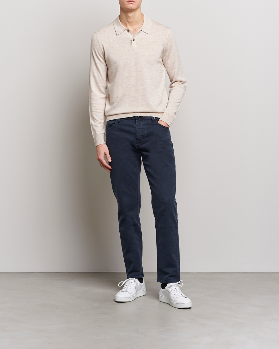 Herr | Tröjor | Morris | Merino Knitted Polo Beige