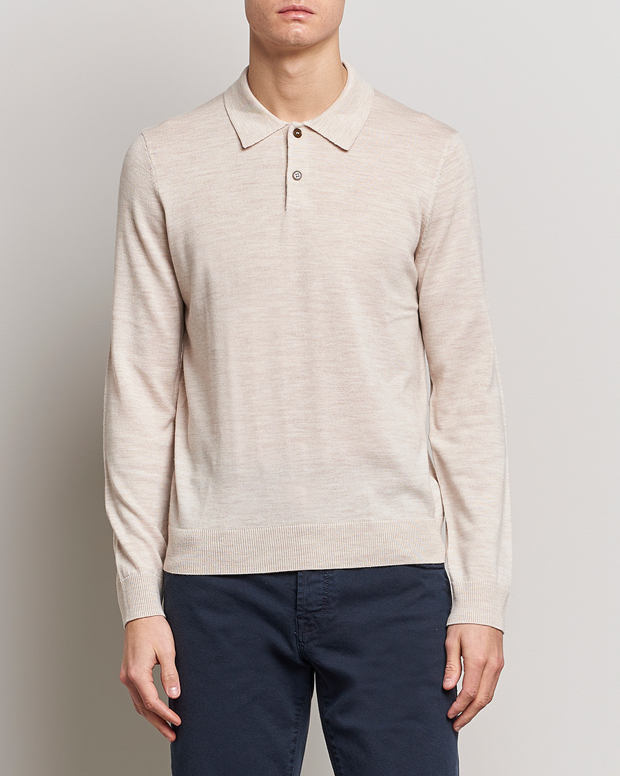 Herr | Tröjor | Morris | Merino Knitted Polo Beige