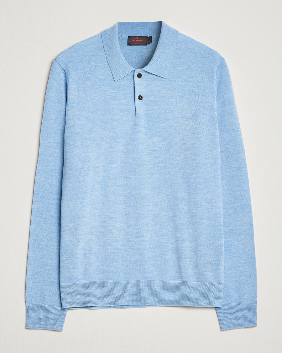 Herr | Tröjor | Morris | Merino Knitted Polo Light Blue