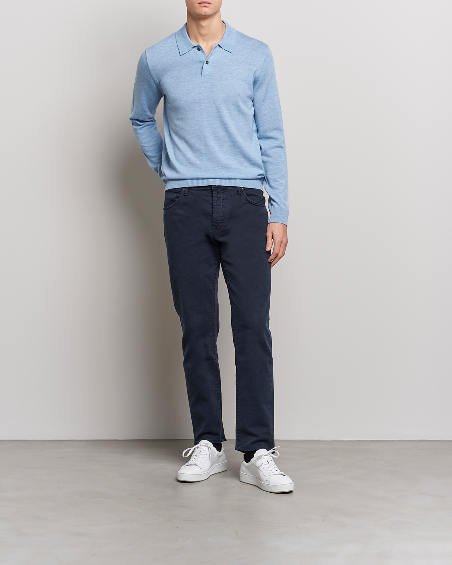 Herr | Tröjor | Morris | Merino Knitted Polo Light Blue