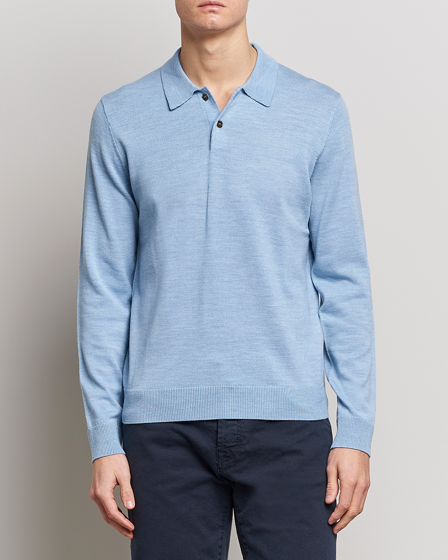 Herr | Tröjor | Morris | Merino Knitted Polo Light Blue