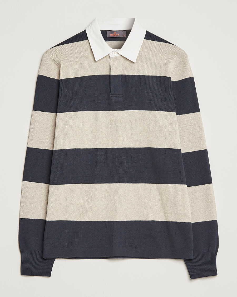Herr | Tröjor | Morris | George Knitted Striped Rugger Grey/Navy