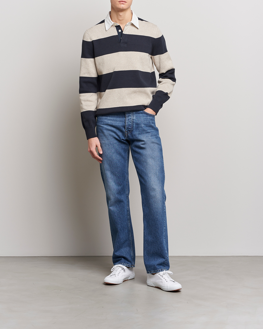 Herr | Tröjor | Morris | George Knitted Striped Rugger Grey/Navy