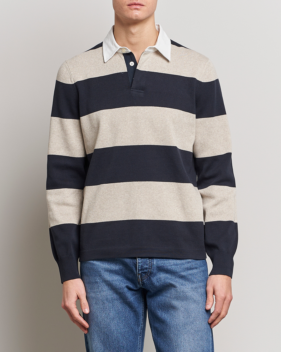 Herr | Tröjor | Morris | George Knitted Striped Rugger Grey/Navy