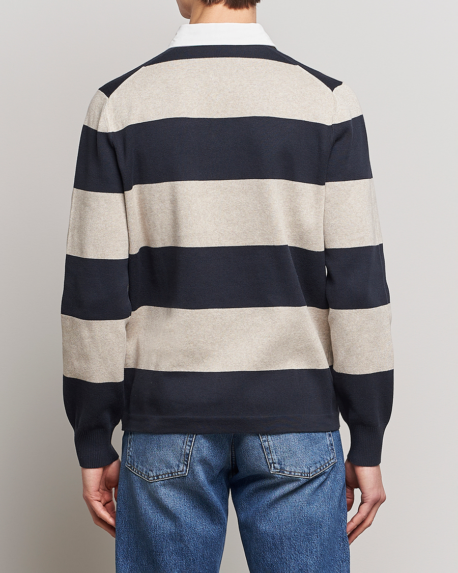 Herr | Tröjor | Morris | George Knitted Striped Rugger Grey/Navy