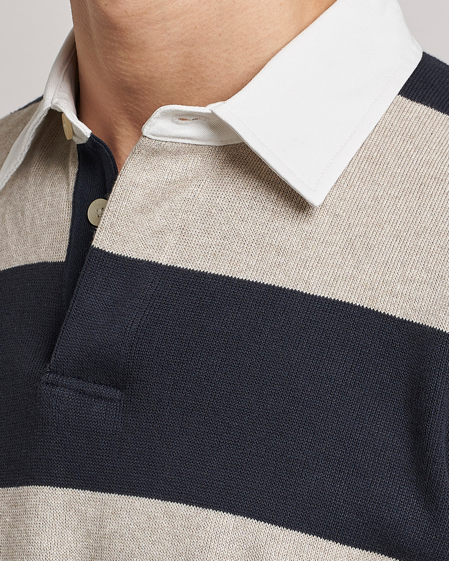 Herr | Tröjor | Morris | George Knitted Striped Rugger Grey/Navy