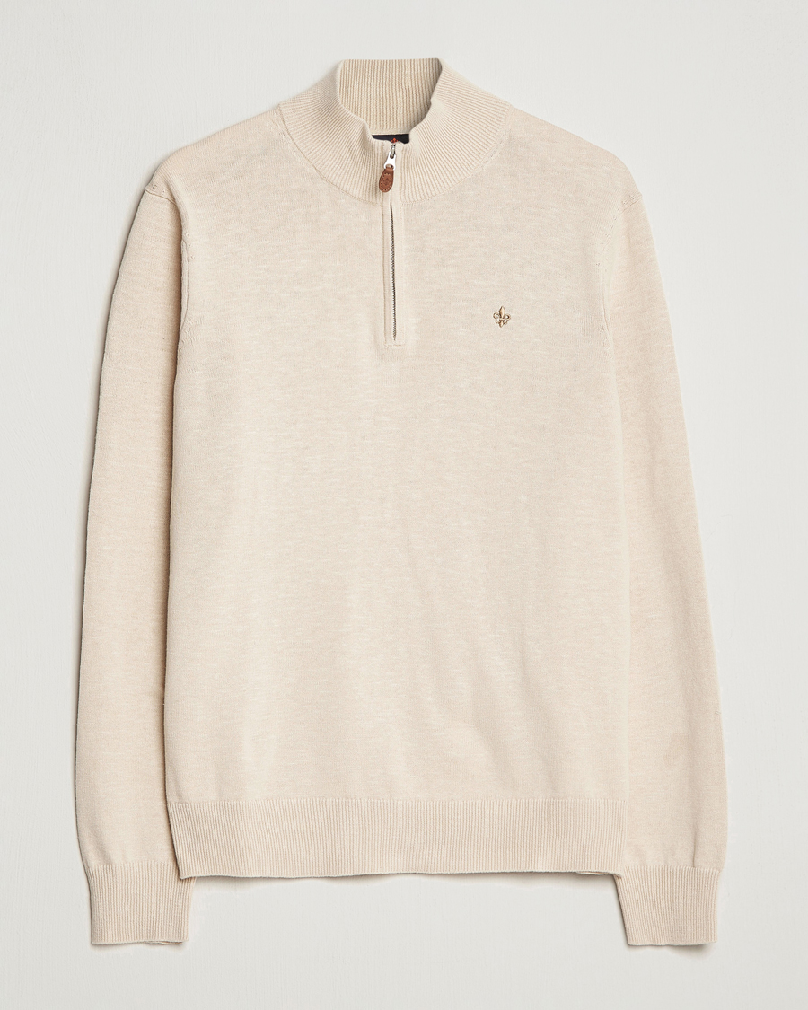 Herr | Tröjor | Morris | Harold Cotton/Linen Summer Half Zip Ecru